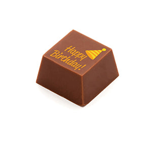 A square shaped milk chocolate, with the message 