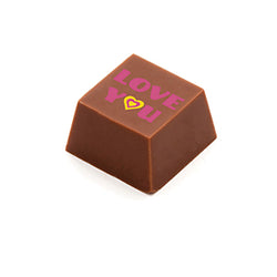 Image of A square shaped milk chocolate, with the message 